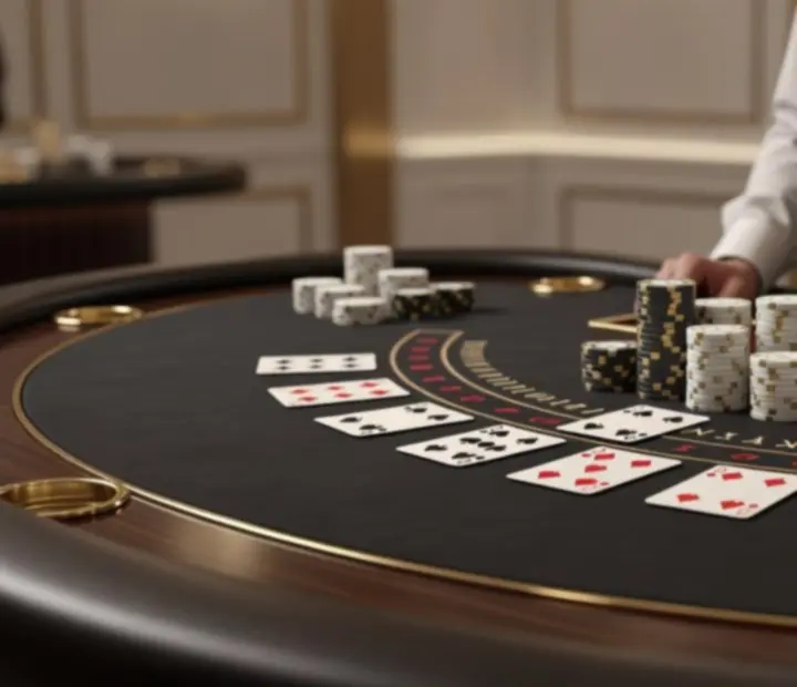 Blackjack asztal luxus kialakítással és letisztult kártyaelrendezéssel