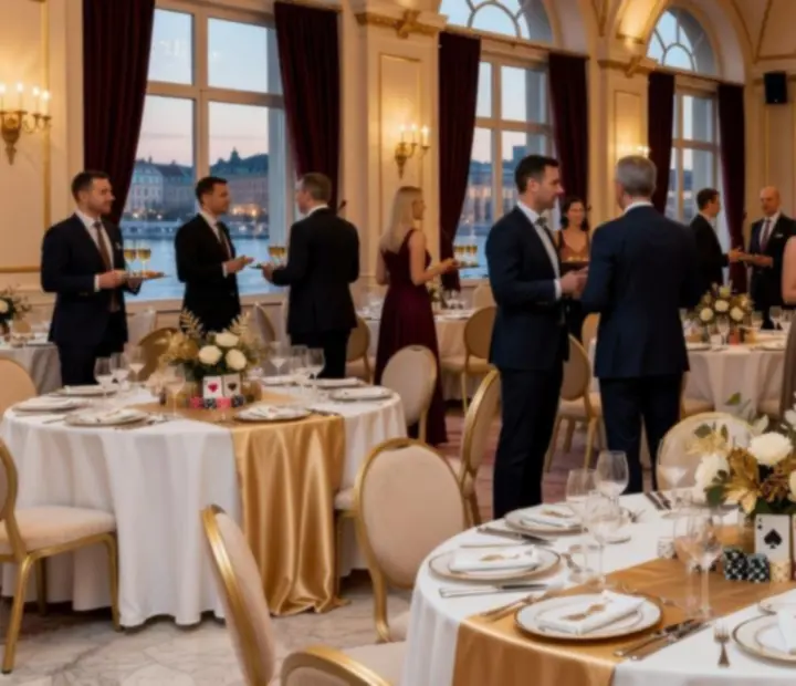 Luxus rendezvényhelyszín elegáns kaszinó tematikájú dekorációval